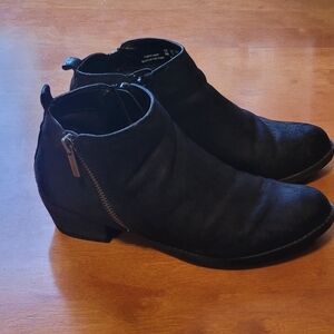 Black Suede Ankle Booties with Low Heel